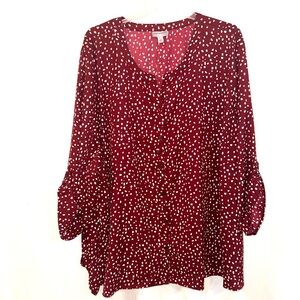 Catherine’s Georgette Tunic Blouse Size 6X Dark Red With White Dots